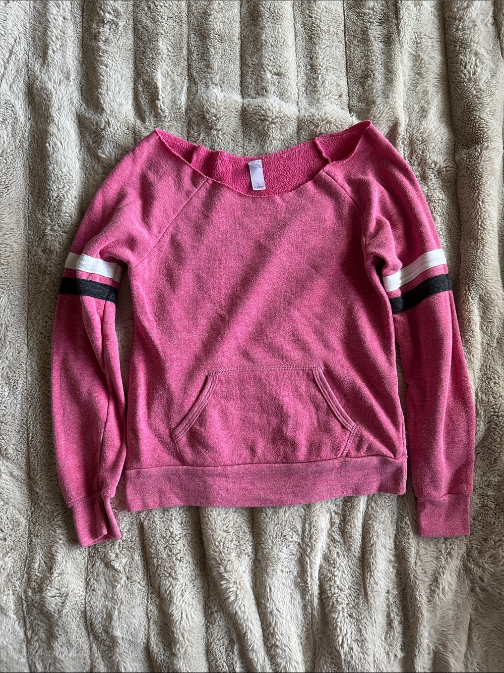 Alternative Apparel Pink Crewneck Sweatshirt with Stripe Sleeve Accents